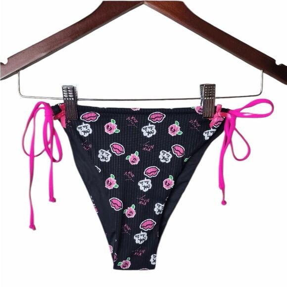 BETSEY JOHNSON 3 piece tie bikini Set Pink Black New - Picture 7 of 12
